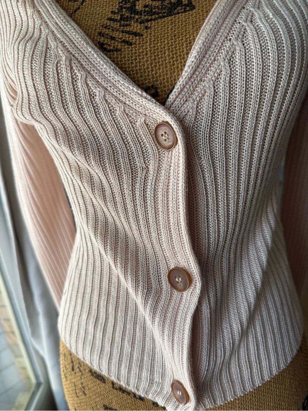 Free People Slim Ribbed V-Neck Cardigan in Blush Pink
